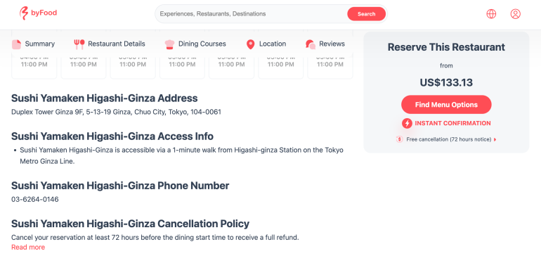byfood info on restaurant